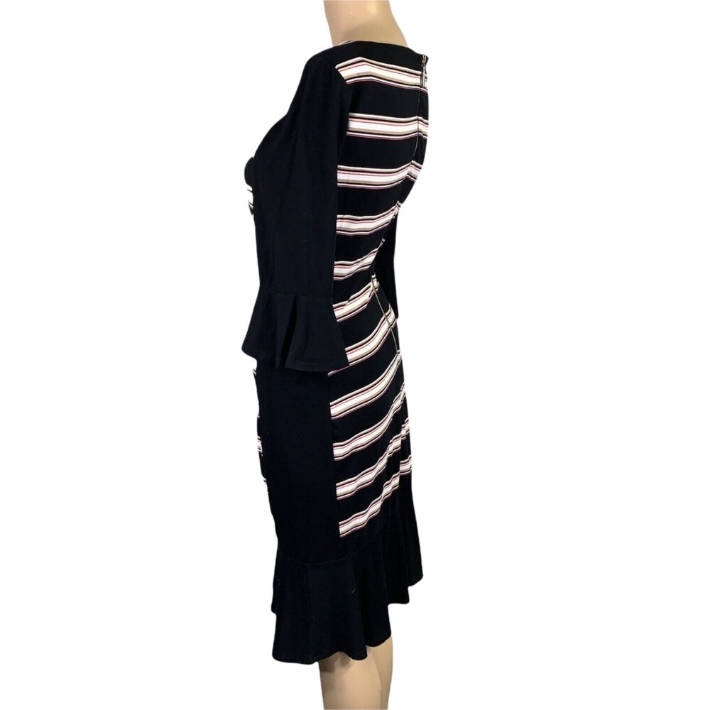 White House Black Market Womens Sheath Dress Bell Sleeve Flippy Hem Stripes Sz 8 - Picture 9 of 15